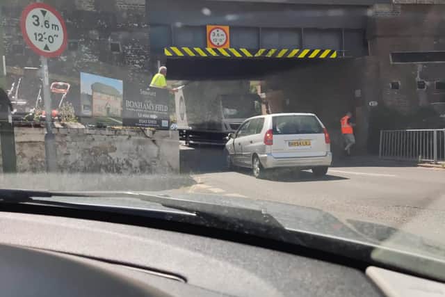 Lorry stuck under Barhnam bridge. Photo: Adam Cecil