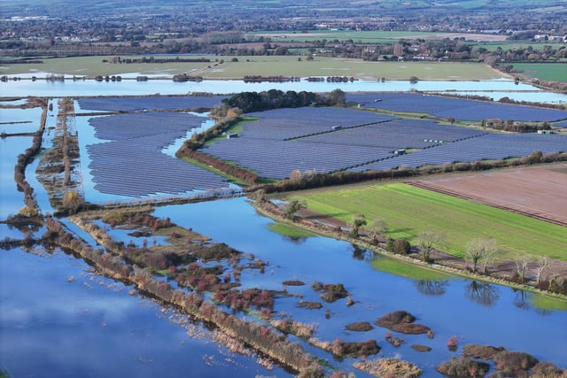 Flansham solar farm near Bognor Regis was seen underwater following severe rain in the region.