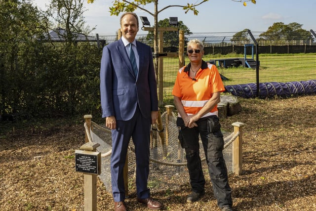 The Lord-Lieutenant of East Sussex with Sue Goddard (Raystede Estates Team) at English Oak tree