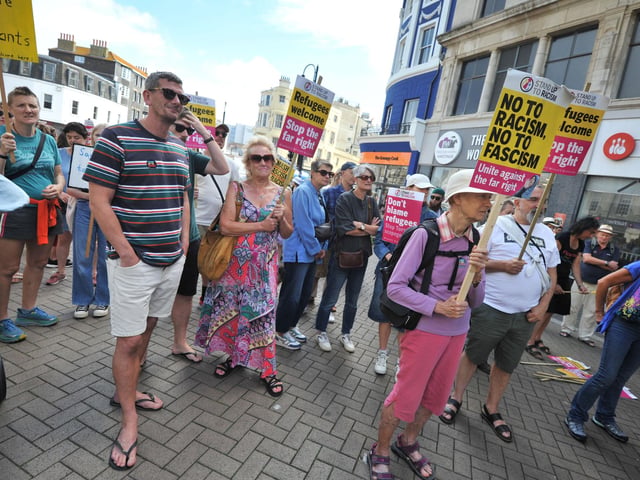 Hastings Stand Up To Racism's National Day Of Protest on August 10 2024 in Robertson Street.