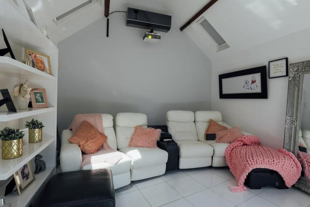 Sit back and relax in the reclining, electric chairs, and enjoy the film in the cinema room. It boasts an auto projector screen, as well as Dolby 7 surround sound. There are even blackout blinds for the full cinema experience.