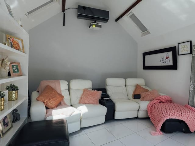 Sit back and relax in the reclining, electric chairs, and enjoy the film in the cinema room. It boasts an auto projector screen, as well as Dolby 7 surround sound. There are even blackout blinds for the full cinema experience.