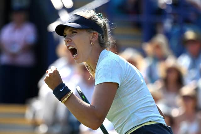 Katie Boulter progressed to the round-of-16 at Eastbourne with an impressive 6-1 7-6 (10-8) win over Petra Martić. (Photo by Kate Green/Getty Images for LTA)
