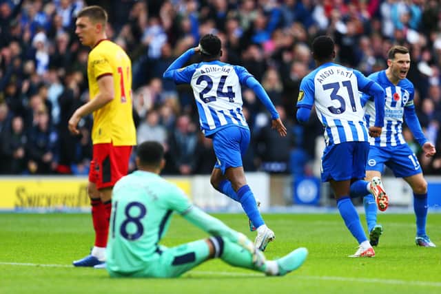 Simon Adingra opened the scoring for Brighton but things went downhill after that moment. (Photo by Charlie Crowhurst/Getty Images)