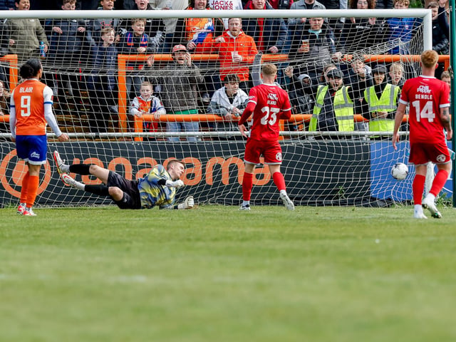 Action from Eastbourne Borough's final-day 3-2 win at Braintree - the Sports have stayed up with six points to spare