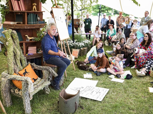 Charlie Mackesy headlined the Literary Corner where he gave behind-the-scenes insight on his loveable characters – including how his dog Barney resembles the mole due to his love of food. Photo: Kieran Cleeves, PA