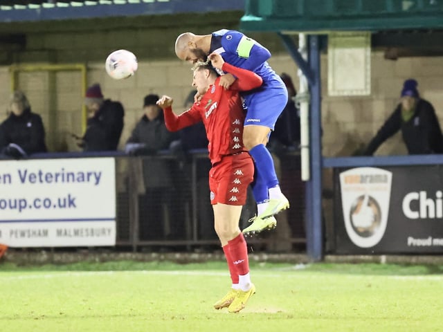 Action from Worthing FC's 1-1 draw at Chippenham in the National League South