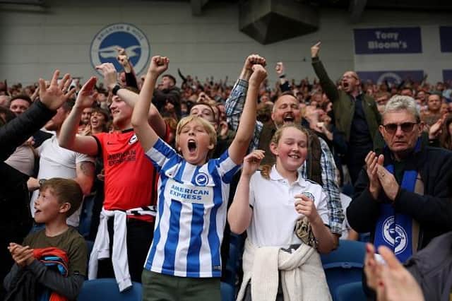 Brighton & Hove Albion fans celebrate during the Premier League match against Chelsea at the Amex Stadium last Saturday