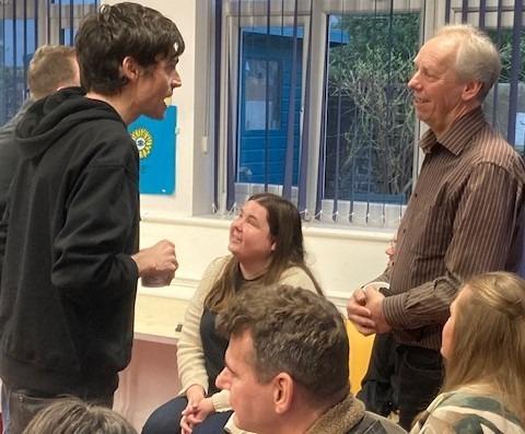 Comedians Chris McCausland and Jon Long with Sight Support Worthing volunteers and members at the charity's centre in Rowlands Road