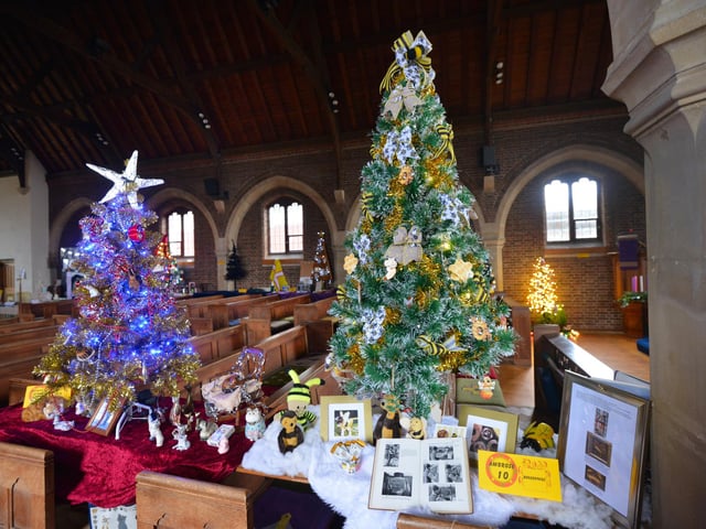 Christmas Tree Festival 2023 at St Michael and All Angels, Glassenbury Drive, Bexhill. This year's theme is Saints.