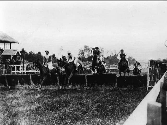 Horses and jockeys tackle the first hurdle at Fontwell in 1924 | Archive picture