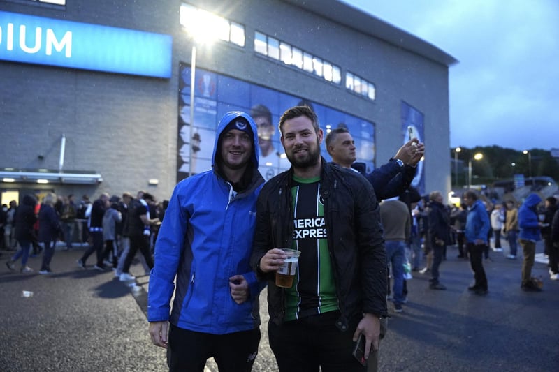 Brighton and Hove Albion fans at the Amex ahead of their first ever game in Europe. They are playing AEK Athens in the Europa League.