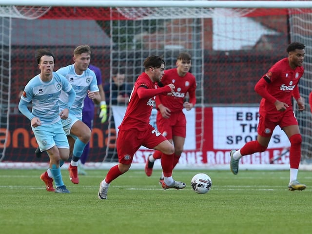 Worthing v Eastbourne Borough in action at Woodside Road on Boxing Day