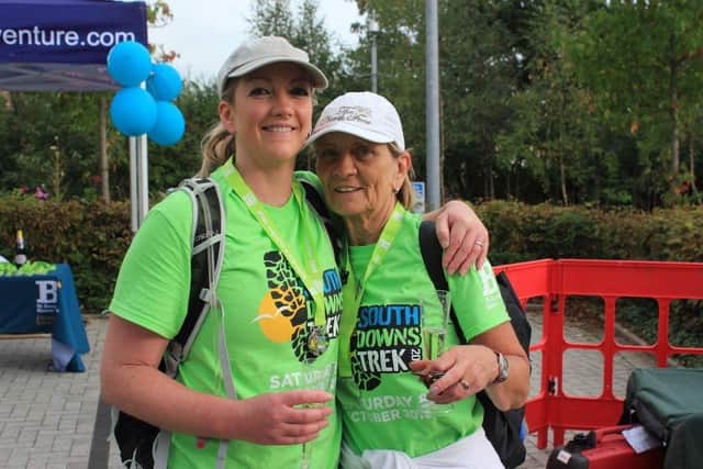 Lyn Wilson (right) with her daughter Jodie Kovacs on the 2016 South Downs Trek