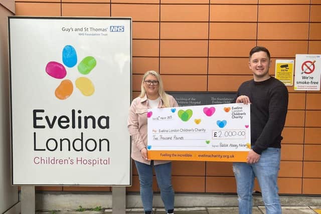 Mr and Mrs Hewson visiting Evelina Hospital to present the staff with the donations.
