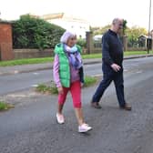 Peter Cavell and Pam Overington Gould are among those campaigning for a pedestrian crossing outside Rustington Hall. Photo: Steve Robards SR2210031