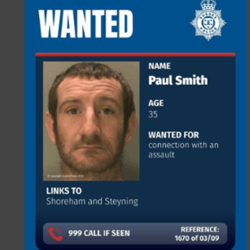 Paul Smith, 35, is wanted 'in connection with an assault'. Photo: Sussex Police