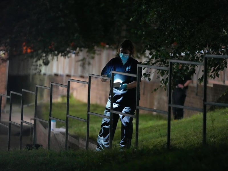 Photos show scenes of crime officers (SOCO) guarding the scene at Broadfield Barton shops in Crawley – and collecting evidence for an investigation.