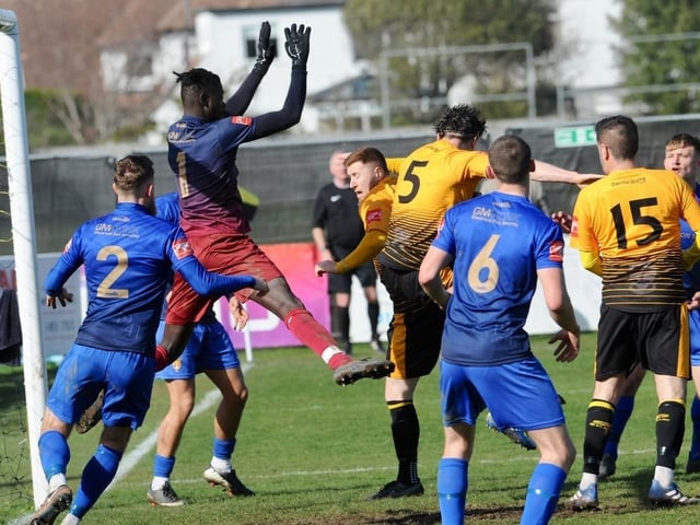 Action from Littlehampton Town's 1-1 draw with Lancing in theIsthmian south east division at The Sportsfield