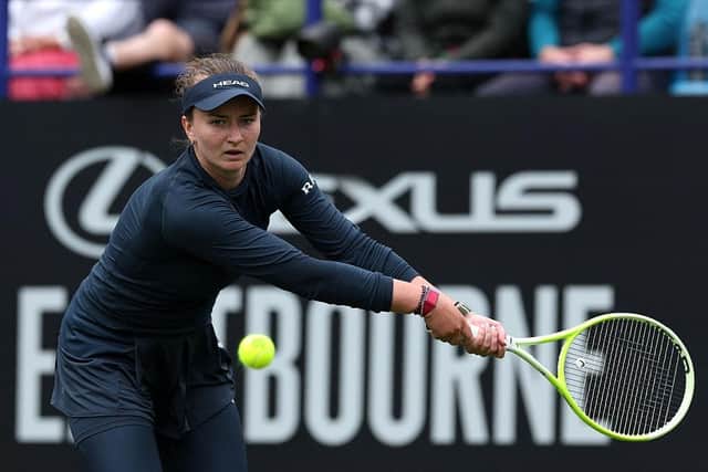 Czech Republic's Barbora Krejcikova withdrew from the Lexus Eastbourne Open, ahead of her quarter-final match. (Photo by ADRIAN DENNIS/AFP via Getty Images)