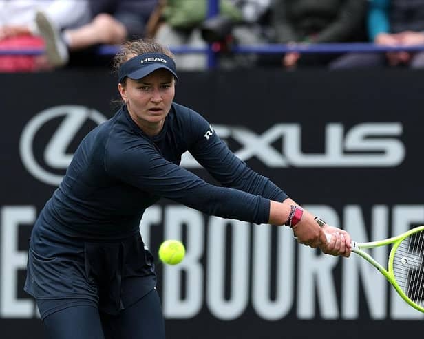 Czech Republic's Barbora Krejcikova withdrew from the Lexus Eastbourne Open, ahead of her quarter-final match. (Photo by ADRIAN DENNIS/AFP via Getty Images)