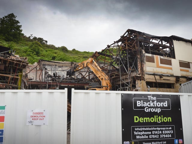 Demolition of former nightclub and amusement arcade in George Street, Hastings. Photo was taken on May 30 2023.