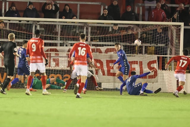 Action from Worthing's 7-2 defeat at Ebbsfleet United in the National League South
