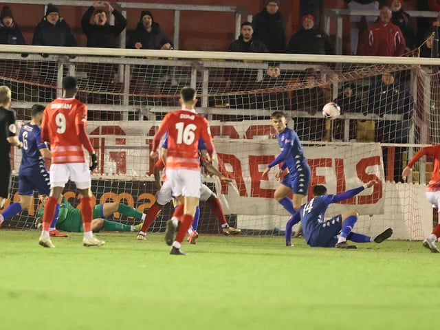 Action from Worthing's 7-2 defeat at Ebbsfleet United in the National League South