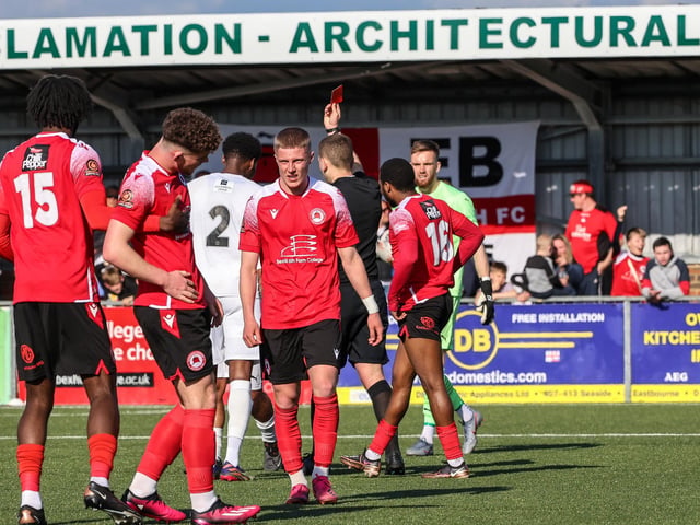 Action from Eastbourne Borough's National South win ovder Dartford at Priory Lane