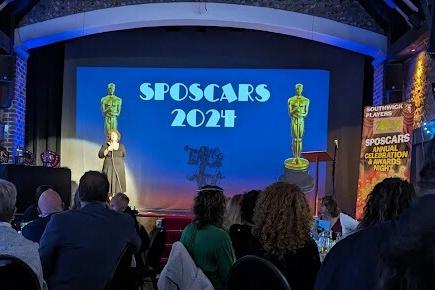 President Debbie Creissen welcomes everyone to Southwick Players' Sposcars 2024 at the Barn Theatre