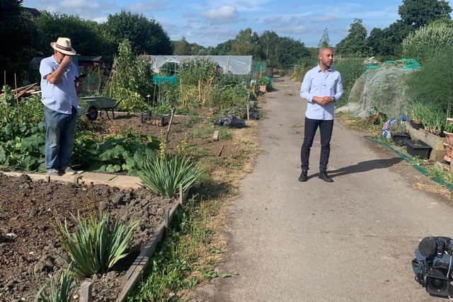 ITV weatherman Alex Beresford and Murray Crump at Haywards Heath’s America Lane Allotment on Wednesday, August 3