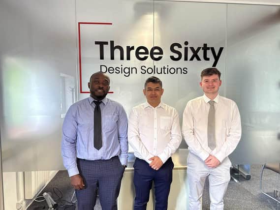TOP THREE: Three Sixty Design Solutions has welcomed, from left, BIM assistant Lukmon Timson, architectural assistant Raza Ghanbari and building services design engineer Isaac Moore to its South regional office in Chichester.