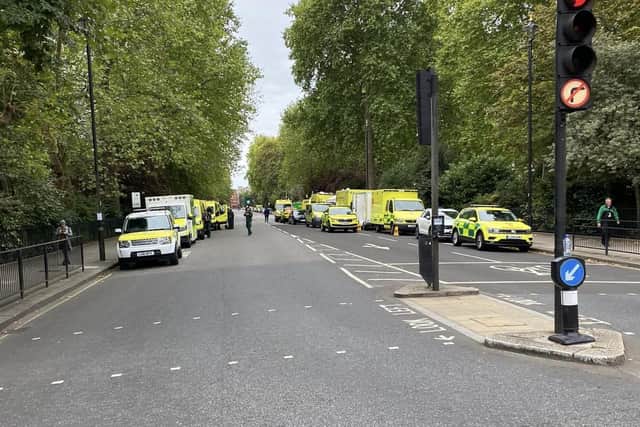 There were dozens of emergency service vehicles dotted around London on the day of the Queen's funeral