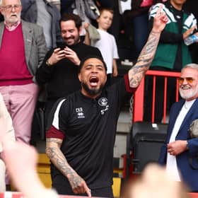 Happier times - Colin Kazim-Richards celebrates the escape from relegation at Broadfield last May (Photo by Peter Nicholls/Getty Images)