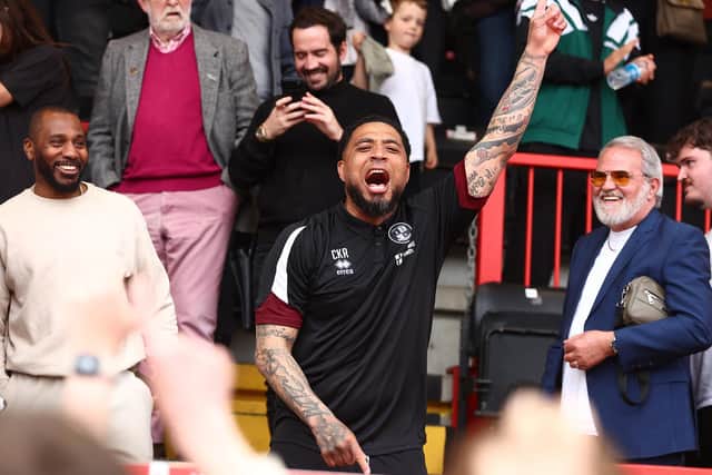 Happier times - Colin Kazim-Richards celebrates the escape from relegation at Broadfield last May (Photo by Peter Nicholls/Getty Images)