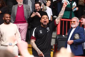 Happier times - Colin Kazim-Richards celebrates the escape from relegation at Broadfield last May (Photo by Peter Nicholls/Getty Images)