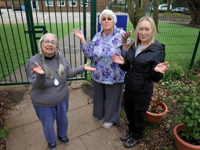 Maureen Veck, Judith Mundy and Tania Ritchie from Willow Crescent, Worthing, are unhappy with the flooding that now occurs on the pathway and gardens