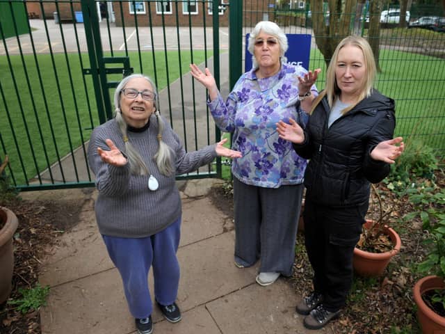 Maureen Veck, Judith Mundy and Tania Ritchie from Willow Crescent, Worthing, are unhappy with the flooding that now occurs on the pathway and gardens