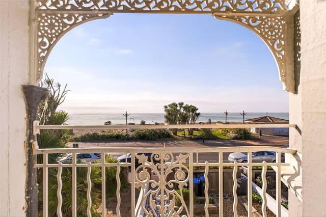The balcony perfectly frames the picturesque vistas over the Channel