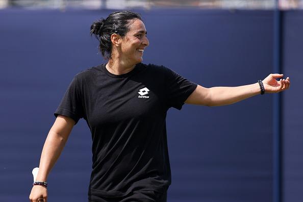 Ons Jabeur of Tunisia warms up in a practice session