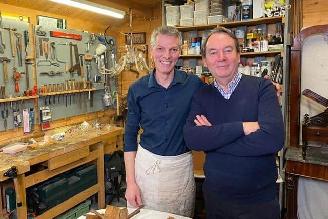 Horsham furniture restoration expert Joseph Barr with BBC TV's Bargain Hunt expert Eric Knowles. Photo: BBC