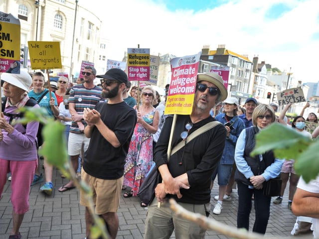 Hastings Stand Up To Racism's National Day Of Protest on August 10 2024 in Robertson Street.