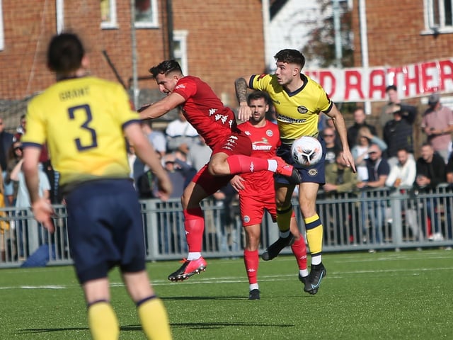 Action from Worthing's National League South clash at home to Farnborough at Woodside Road