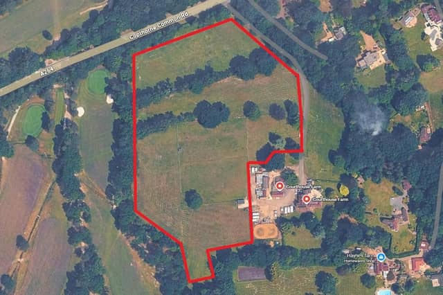 The rough location of the development on land to the west of Courthouse Farm, Copthorne Common. Photo: Google Maps