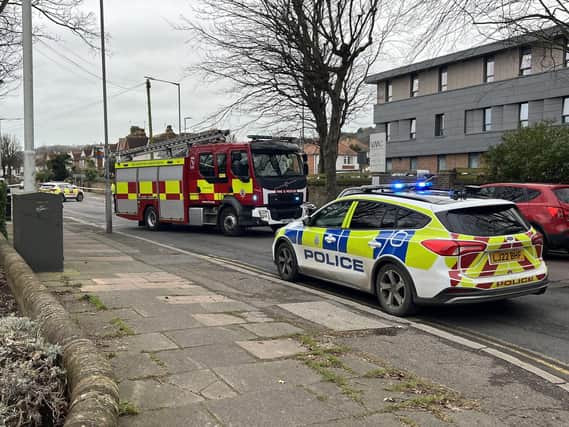A road in Eastbourne is blocked following a collision this afternoon (Tuesday, January 30). Photo: Sussex News and Pictures