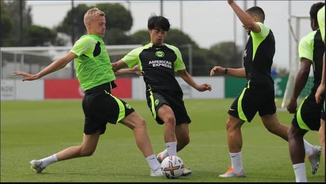Brighton and Hove Albion players are put through their paces during the preseason training camp in Portugal
