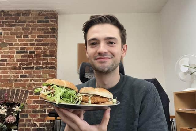 SussexWorld reporter Jacob Panons with McDonald's new McCrispy and BBQ Bacon Stack