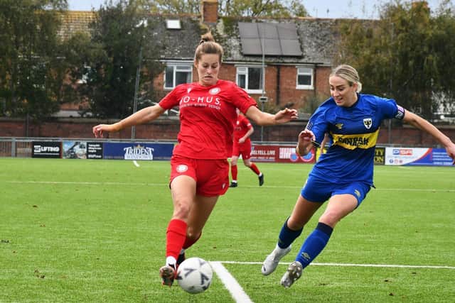 Worthing Women in action at AFC Wimbledon | Picture: Onerebelsview