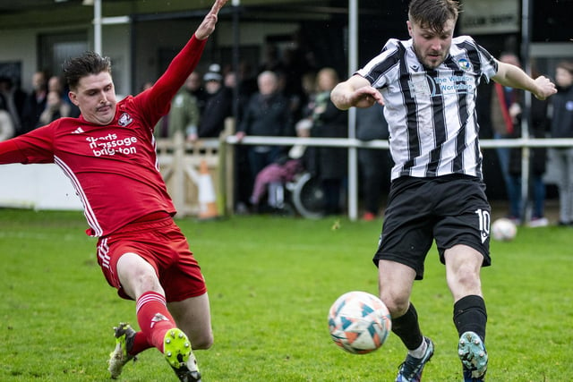 Action from Peacehaven and Telsocmbe's 2-1 defeat at home to Hassocks in the SCFL premier