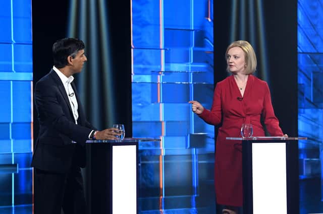 Conservative leadership candidates Rishi Sunak and Liz Truss during Britain's Next Prime Minister: The ITV Debate (Photo by Jonathan Hordle / ITV via Getty Images)